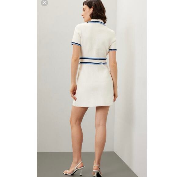 MAJE White Blue Tweed Gold Button Details Collared Risal Mini Dress Size 34 - Picture 4 of 15
